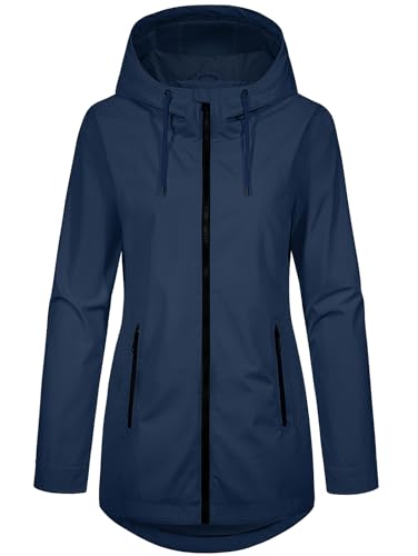 Tuopuda Veste Femme mi Saison Long Manteau Léger Parka avec Capuche Blouson avec Cordon Décontracté Manteaux à Fermeture éclair pour Printemps...