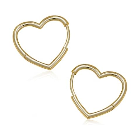 Pendientes aro corazón plata de ley S925 Chapado en oro 14k Cover