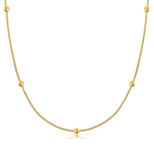 Made by Nami Brillenkette Damen Gold Brillenband Damen 70 cm aus chirurgischem Edelstahl Hypoallergen Wasserfester Schmuck Boho Schmuck Sommer (Schlangenkette mit Perlen)