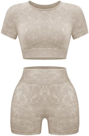 OLCHEE Womens Workout Sets 2 Piece - Seamless Acid Wash Yoga Outf...