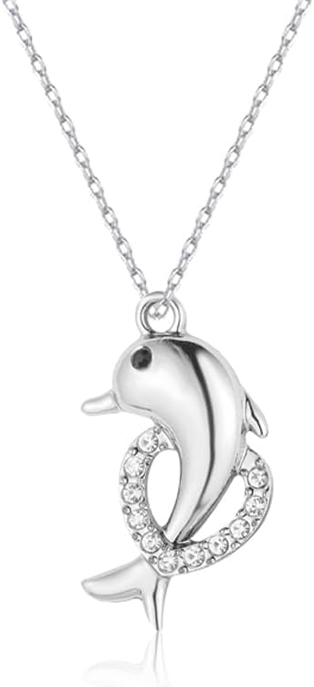 Dolphin Necklace Gold Silver Rhinestone Dolphin Pendant Necklace with Dolphin Beach Caring for The Marine Environment Themes Birthday Jewelry for Women