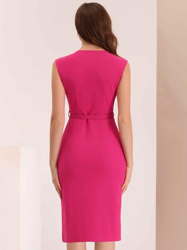 Image of Allegra K Sheath Dress for Women's Wrap V Neck Business Office Belt Sleeveless Pencil Dress