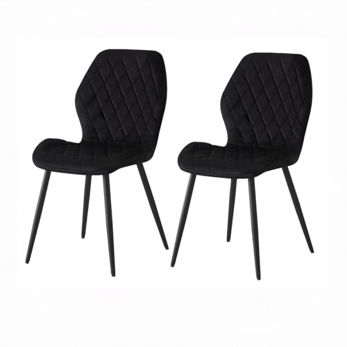 Image of Weegstok Velvet Dining Chairs Set of 2 Kitchen Chairs Dining Room Lounge Reception Chairs with Metal Legs for Living Room Bedroom, Black