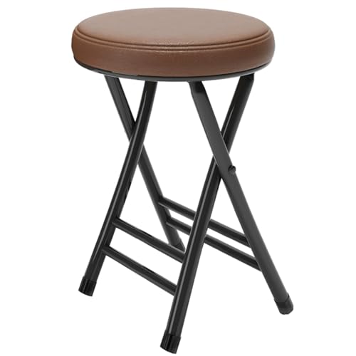 折り畳み椅子 アウトドア 椅子 背もたれなし チェアリング 椅子 軽量 持ち運び簡単 PUレザー 折り畳み椅子 コンパクト 柔らかく快適 組立不要 座面高さ50cm 椅子 疲れない 足置き付き 9色 滑り止め 喫茶店 オフィス ダイニングチェア(茶色)