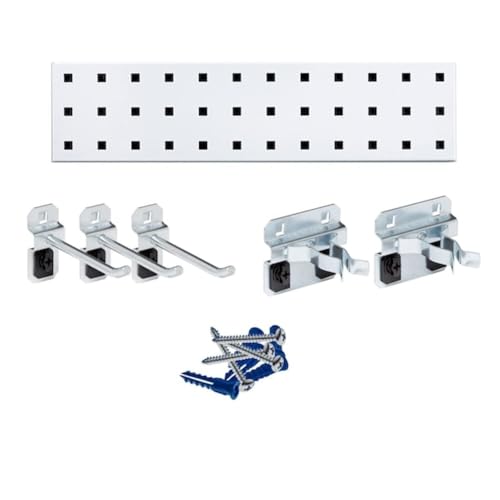 Triton Products LocBoard LBS18T-WHT White Tool Pegboard Kit with (1) 18 in. x 4.5 in. 18 Gauge Steel Square Hole Pegboard and 5 pc LocHook Assortment