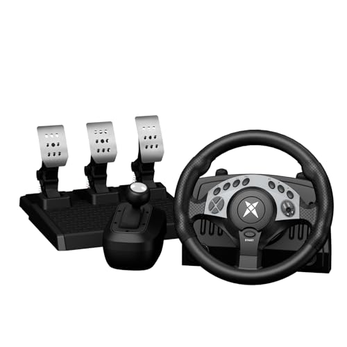 NBCP PC Racing Wheel - 1080 Degree 28CM 11" Steering Wheel with 3-Pedals and H-Shifter - Magnetic Induction & Metal Bearings, Sim Driving Wheel for Euro Truck Simulator 2, Farming Sim, Windows PC