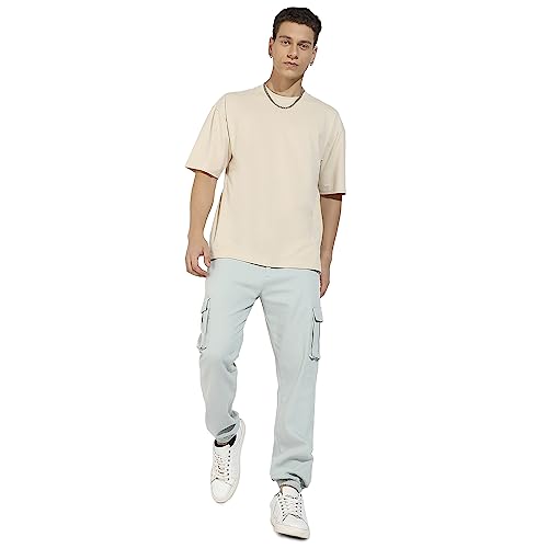 Image of CAHOOT Men's Cuffed Hem Cargo Trousers for Casual Wear | 6 Pockets | Regular Fit | Button Closure | Cotton Poly Cargo Pant Crafted with Comfort Fit for Everyday Wear