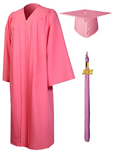 GraduationMall Matte Graduation Gown Cap Tassel Set 2022 for High School and Bachelor Pink 57(6 0 -6 2 )