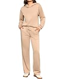 Totatuit Conjunto sport mujer 2 piezas sudadera con capucha pantalón ancho loungewear cálido casual chic Caqui，M