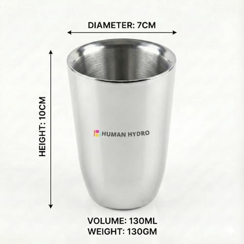 Image of Human Hydro Premium Double Wall Slim Stainless Steel Mugs | Set of 4 | 130 ml | Hot Inside & Cold Outside | Cool-Touch, Insulated Steel Mugs for Tea & Coffee