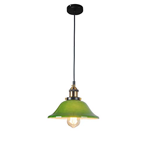 Lustre LED fer forgé haut de gamme et suspension en verre vert artisanal
