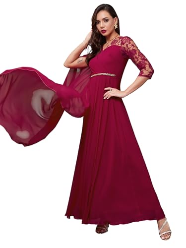 Image of Miss Chase Women's V-Neck Full Sleeve Self Design Lace-Overlaid Georgette Maxi Dress