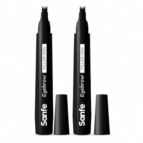 Image of Sanfe Eyebrow Filler Pen | Waterproof Microblading Brow Pen | 4 Fork Tip Eyebrow Pencil for Natural Hair-Like Strokes | Long Lasting Smudge Proof Brow Makeup | 1 ml | Pack of 2