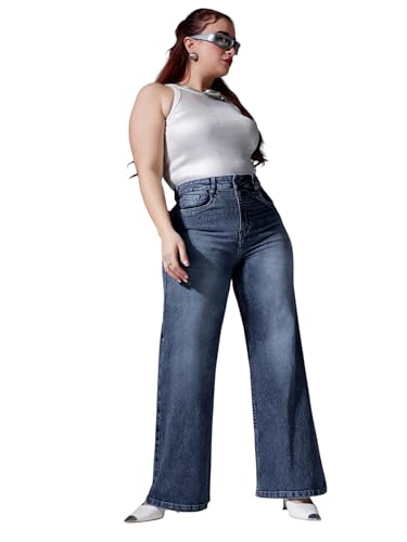 Image of Miss Chase A+ Women's High Rise Regular-Length Stretchable Denim Wide-Leg Shaping Jeans