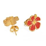 1.2CM Red Hibiscus Flowers Stud Earring Hawaiian Guam Ear Ring for Women Guadeloupe Frangipani Puerto Rico Jewelry Gift (Gold Color)