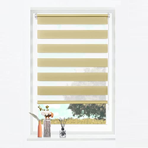 Estor enrollable de 115 x 160 cm, tela opaca, impermeable, filtro de luz, con mecanismo de cadena ajustable, para dormitorios y salones, color beige
