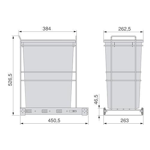 Emuca - Recycling bins for kitchen, 35 L, lower fixing and manual removal, Anthracite grey plastic