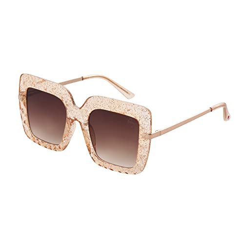 Betsey Johnson Women's De-Lux Sunglasses Square, Crystal Nude with Glitter, 51mm