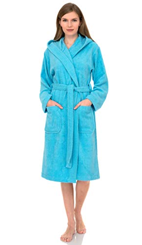 Towelselections Womens Robe, Premium Cotton Hooded Bathrobe For Women, Soft Terry Cloth Robes For Women Small River Blue #TOP2
