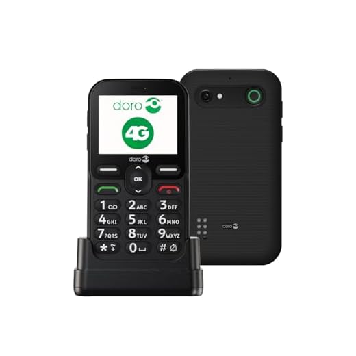 DORO Telefon – Doro Leva E10 – 4G Handy für Senioren – 2,4 Zoll Querformat-Display, kontrastreiche Tasten, besonders klarer Klang, HD Voice, Kamera, Doro Secure-Taste – Inklusive Ladestation – Schwarz