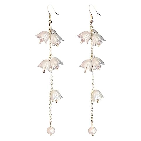 LAKIYOYO White Flower Pendant Earrings for Women Lovely Convallaria Green leaf earrings for Fairy Statement Summer refreshing seaside idyllic holiday earrings（style 3） Cover