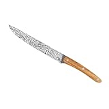 deejo - Tranchiermesser Vollerl - Genieteter Olivenholzgriff, Motiv Triskell - Klinge aus Edelstahl X50CRMOV15, Titan-Finish Anthrazitgrau