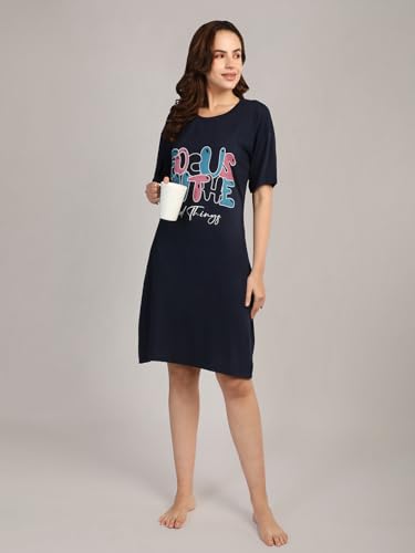 Image of Duchess Cotton Half Sleeve Oversized T-Shirts for Women| Nighty - Loose Fit Tee with Pocket