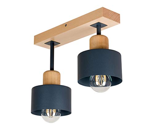 alfalux Plafonnier LED Suspension Luminaire Pour Salon Cuisine Chambre Moderne En Métal Et Bois De Hêtre Anthracite/Bois 2 abat-jours AN30x7BU