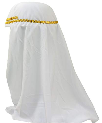 Loftus International Adult Aladdin Arabian Desert Prince Keffiyeh Hat w/ Gold Braid Accents ,One Size ,White - Thumbnail 2