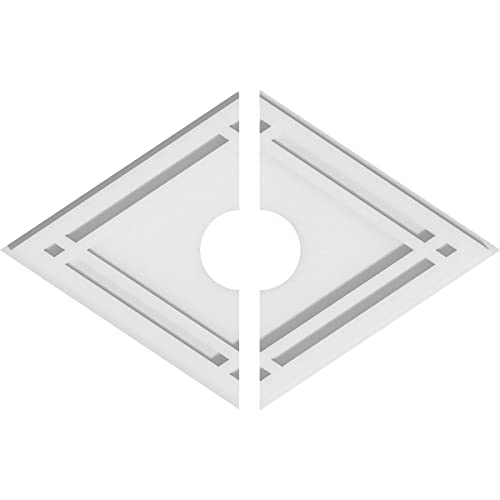 Image of Ekena Millwork CMP18X12DD2-03000 Diamond Architectural Grade PVC Contemporary, Two Piece Urethane Ceiling Medallions 18 inchW x 12 inchH x 3 inchID x 6 1 /4 inchC x 1 inchP