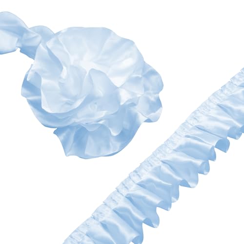Homiest 11 Yards Ruffle Ribbon Trim for Sewing 1-1/2 Inch Wide Satin Fabric Trims Baby Blue Ruffle Trim for Making Crafts Dress Curtain Wedding Costume Pillowcase