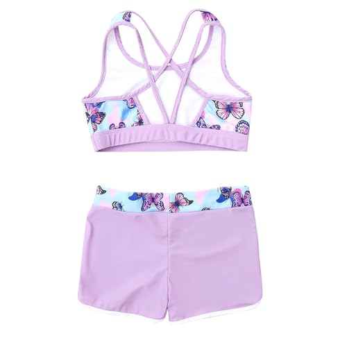 Moily Big Girls Floral Print 2 Pcs Athletic Outfit Criss Cross Crop Top with Booty Shorts Dancewear Swimsuit4