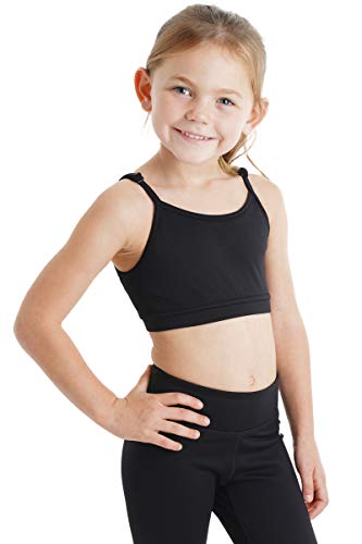 Liakada Girls Supportive Bra Top with Integrated Bra Shelf Liner for Dance, Gymnastics, Yoga, Cheer! Black