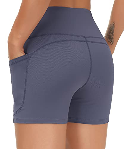 Image of THE GYM PEOPLE High Waist Yoga Shorts for Women's Tummy Control Fitness Athletic Workout Running Shorts with Deep Pockets