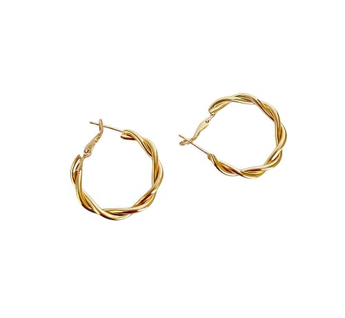 30mm Gold Hoop Earrings for Women, Gold Silver Twisted Hoop Earrings, Hypoallergenic Lightweight Hoops, Everyday Wear