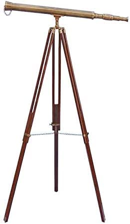 Antik Messing Teleskop mit Holzboden stehend Harbor Master Teleskop Ständer Maritim Teleskop mit Holzstativ 39 (Zoll)