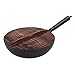 Żelazny Wok Z Pokrywką 32 Cm, Ręcznie Kuta Żelazna Patelnia Równomiernie Podgrzewany Stalowy Wok Szybki Transfer Ciepła