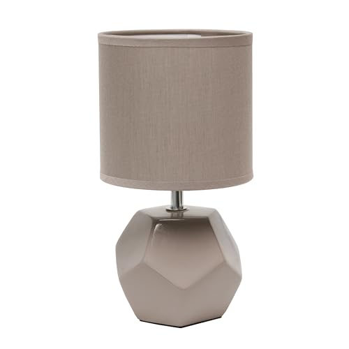 Simple Designs LT2065-GRY Round Prism Mini Table Lamp with Matching Fabric Shade, Gray