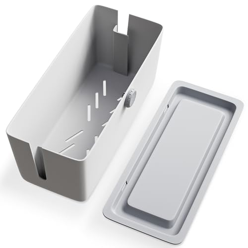 Image of KinderSense® Cable Management Box - Cord Organizer with Child Proof Lock - Cord Hider to Conceal Wires,Power Strips from TV,Computer,Desk and Babies - 12 X 5.25 x 5.25 (Gray)
