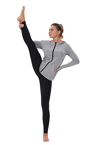 AMZSPORT Damen Laufjacke Sportjacke Langarm Trainingsjacke Sweatjacke mit Tasche Für Yoga Fitness Grau M