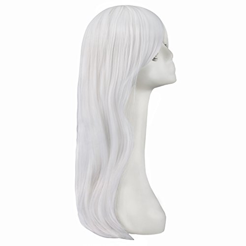 Image of MapofBeauty 24 Inch Long Side Bangs Wavy Curly Party Wig, White | 60 cm Cosplay Wig