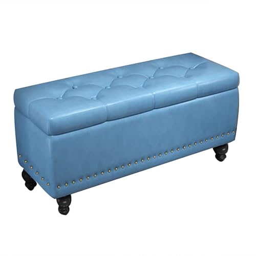 Banco de almacenaje Azul, baúl de Almacenamiento para Interior, Capacidad de 200 kg, para Entrada, Dormitorio y Sala de Estar, 60 cm, diseño Elegante y Funcional.