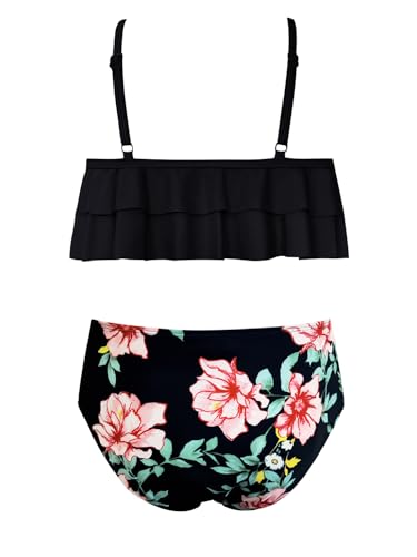 Image of SHEKINI Girls Floral Print Bathing Suits Ruffle Flounce Two Piece Swimsuits | Girls Bikini,Girls Bathing Suit,Swimsuits for Kids,Kids Bikini,Girls 2 Piece Swimsuit,Summer Hawaii Beach Swimwear,6-12 Years