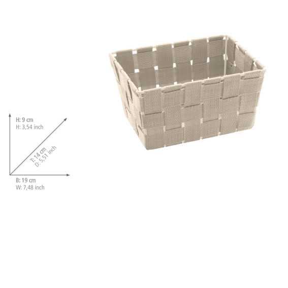 WENKO Aufbewahrungskorb Adria Mini Beige - Badkorb, rechteckig, Kunststoff-Geflecht, Polypropylen, 19 x 9 x 14 cm, Beige Mini Long