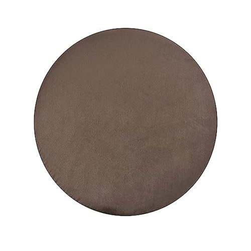 Image of Living Room Round Wooden Velvet Ottoman with Footrest and Linen Fabric Padded Seat Pouffe Ottoman with Round Shape and Office Stool- Brown
