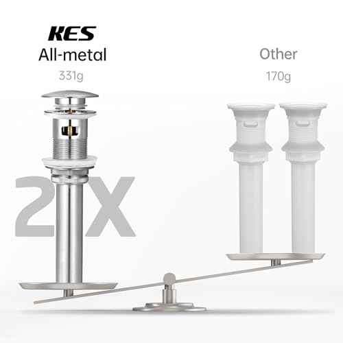 KES Bathroom Vessel Vanity Sink Pop Up Drain Stopper with Overflow for 1.6"-1.9" Sink Hole, All Metal Rustproof Brass and 304 Stainless Steel, Brushed Nickel, S2008A-BN
