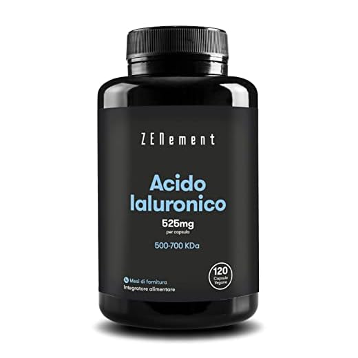 Acido Ialuronico Integratore, Puro 525mg ad Alto Dosaggio, 120 Capsule di Acido Ialuronico Puro (4 Mesi) con 500-700 kDa, Hyaluronic Acid con Sodio Ialuronato, Alternativa a Acido Ialuronico Compresse