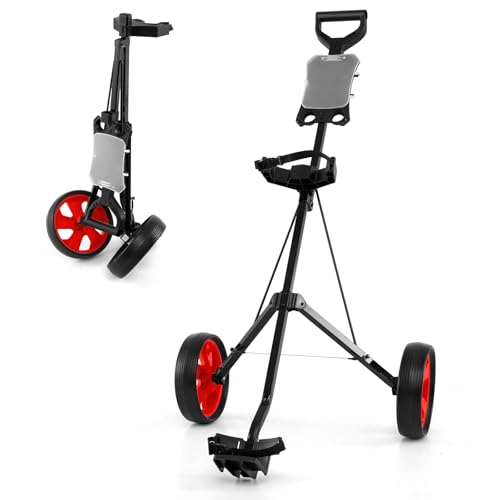 COSTWAY Folding Golf Push Pull Cart, Lightweight 2 Wheels Golfs Bag Trolley with Convenient Handle, Scoreboard Holder and Foot Brake