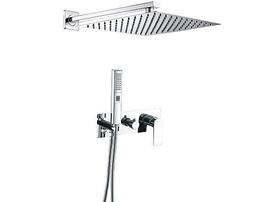 VALAZ Douche Encastrable | Mitigeur Douche 2 voies, Pulvérisateur Effet Pluie | Installation Murale Facile et Rapide | Inoxydable, Carré, Pulvérisateur 25...