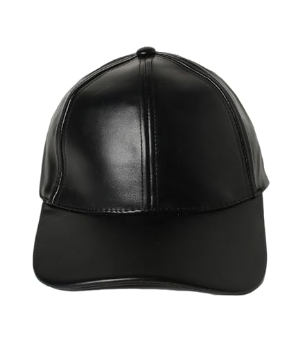 Image of ALAMOS Plain Black Leather Baseball Cap, Unisex